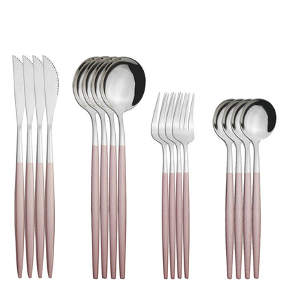 Conjunto de 16 talheres de aço inoxidável Verde Menta, facas, garfos, colheres de sobremesa para casa, jogo de talheres para cozinha