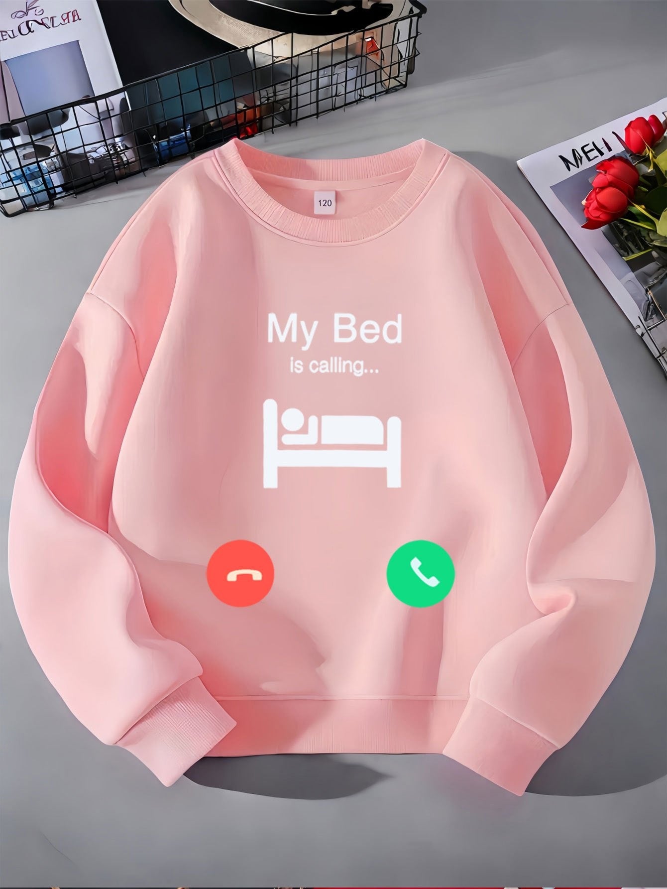 Meninas Meninos "Minha Cama Está Chamando" Moletom Estampado com Design de Chamada Telefônica Roupa Divertida Moda Infantil Suéter Casual