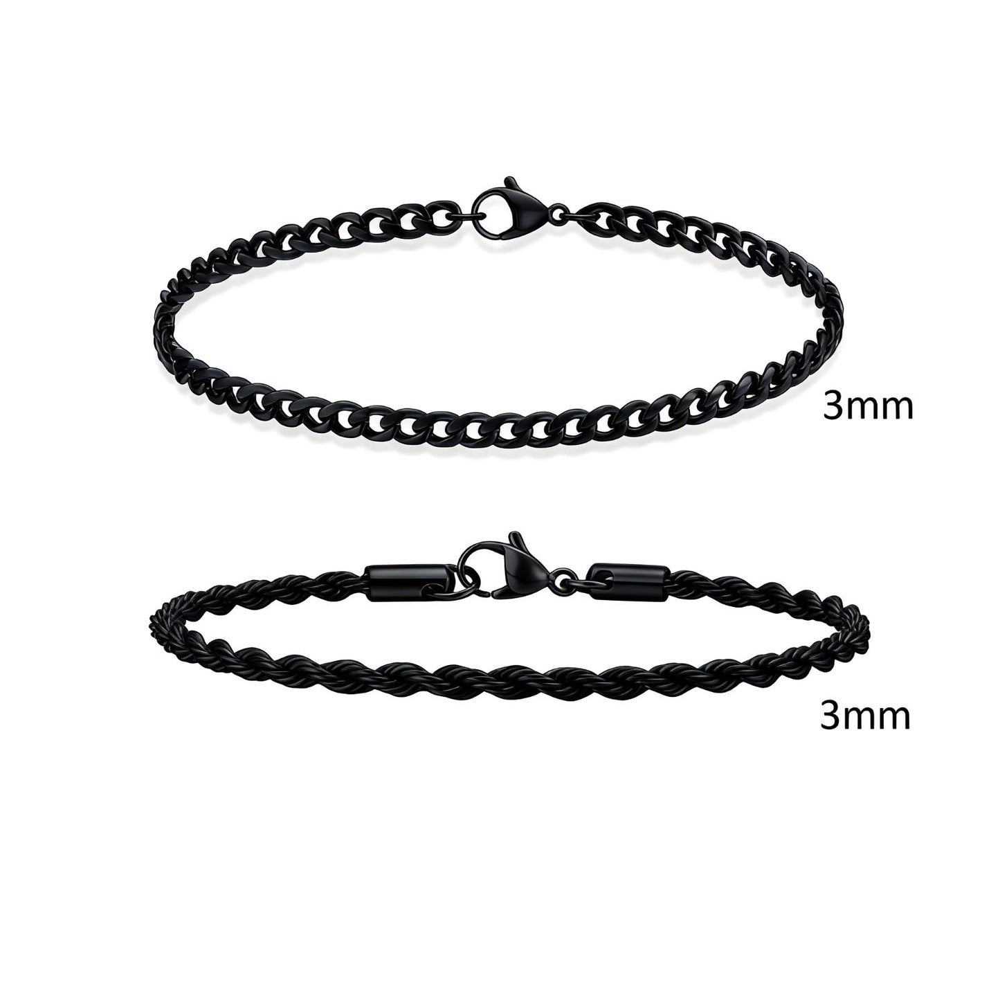 2 Pulseiras Masculinas de Corrente, Aço Inoxidável Prata Ouro Cor Preta, Corrente de Corda Torcida, Pulseira, Correntes Cubanas Modernas de Presente