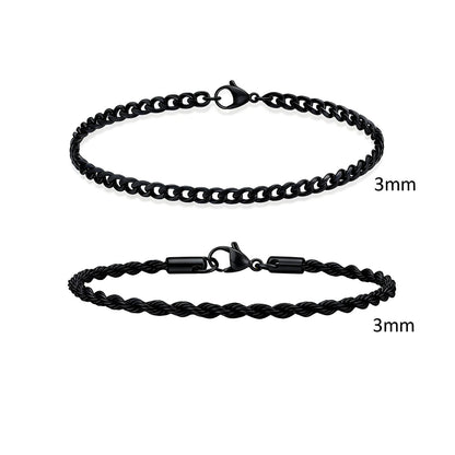 2 Pulseiras Masculinas de Corrente, Aço Inoxidável Prata Ouro Cor Preta, Corrente de Corda Torcida, Pulseira, Correntes Cubanas Modernas de Presente