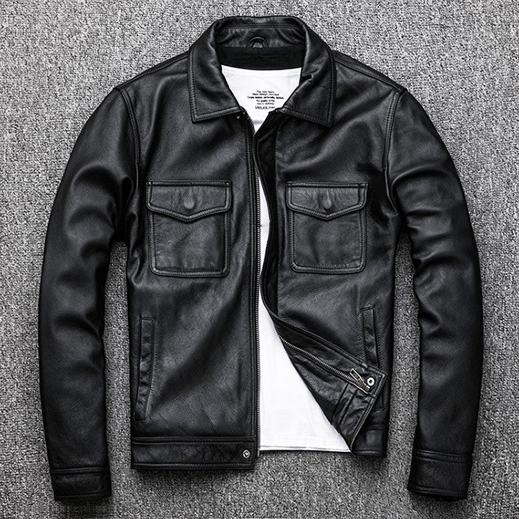 Wholesales.100% Genuine Leather jacket.Classic casual black Men cowhide clothes.quality plus size leather coat.Father's gift