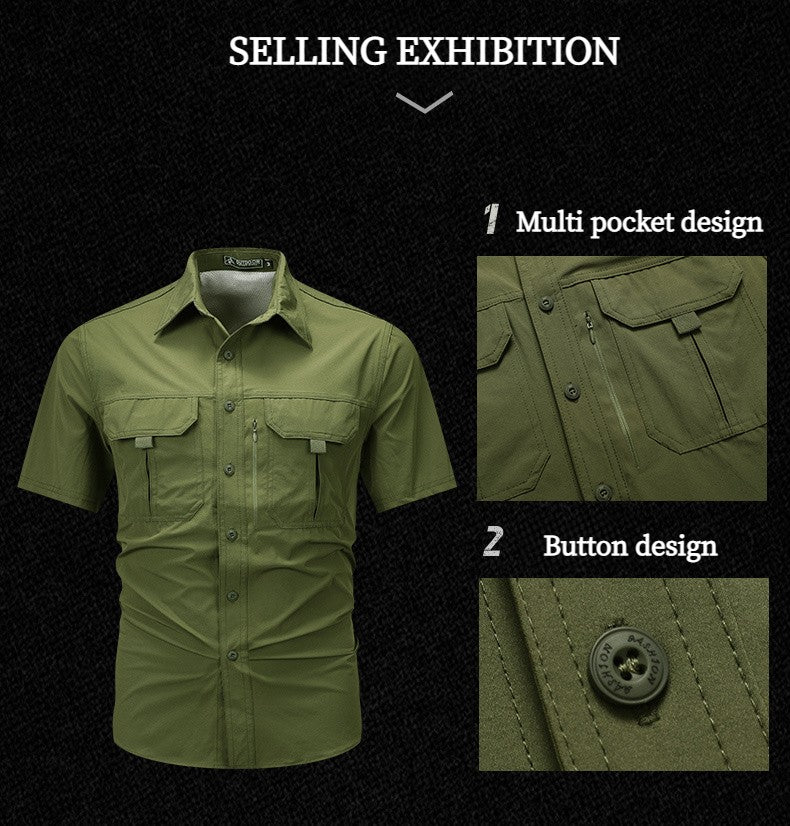 Men's Breathable Short Sleeve Shirt Men Casual Tactical Cargo Shirts Summer Quick Dry Hiking Work Shirts for Man Short-sleeved