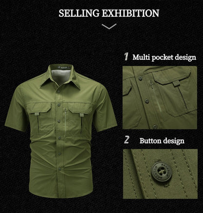 Men's Breathable Short Sleeve Shirt Men Casual Tactical Cargo Shirts Summer Quick Dry Hiking Work Shirts for Man Short-sleeved
