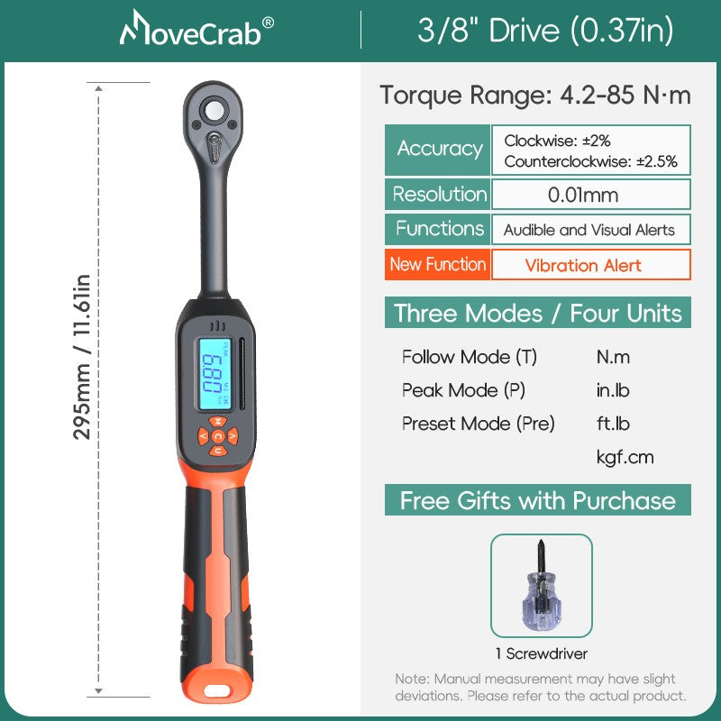 Chave de Torque Digital MOVECRAB 1.5-340 N.m com Valores Predefinidos, Precisão de 2%, Buzzer e Notificação por Flash LED