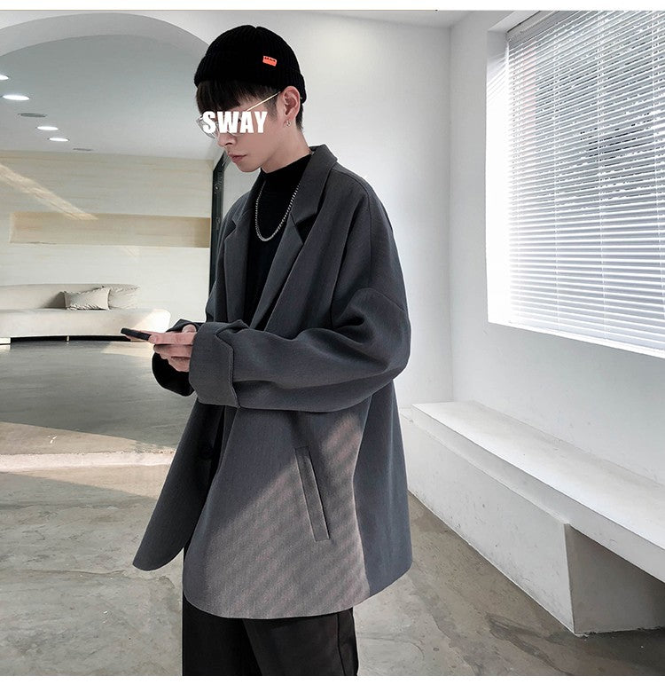 Autumn Men's Casual Solid Color Blazer Korean Style Business Single Trendy Oversize Business Suit Jackets Retro Daily Streetwear