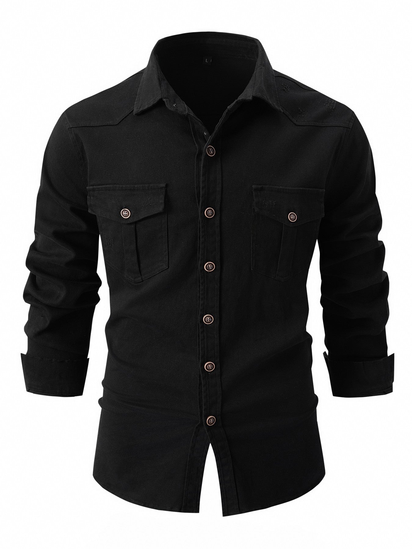 European size denim shirt men's casual solid color double pocket men's long sleeve washed elastic cotton fashion new business sh