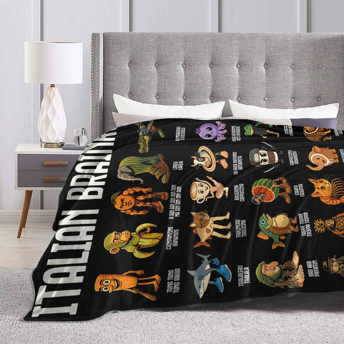 Warm Soft BlanketsStudents Picnic Italian Brainrot Funny Meme Throw Blanket Flannel Bedspread Bedroom Aesthetic Sofa Bed Cover