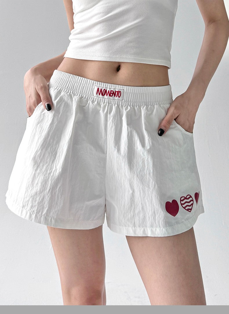 American Sle Spicy Girl ort Pants Women's Summer New Embroidered Heart Sport Yoga Slimming Tee-Quarter Length Hot Pants