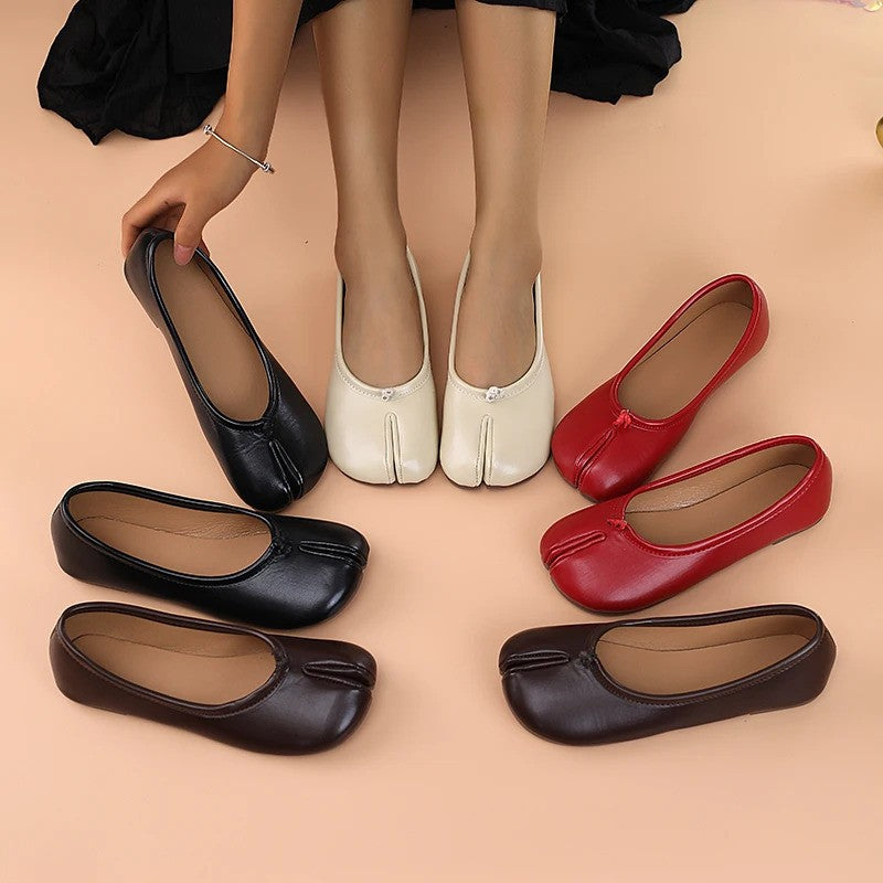 Comfortable Tabi Split Toe Ballet Flats - Ruffled Mary Jane Shoes Pig Hoof Shape Casual Wear