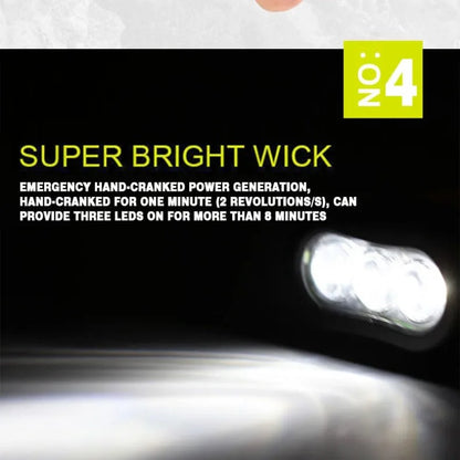 New upgrade 3LED Portable Outdoor Hand Crank Solar Powered Flashlight For Fishing Hiking With Folding Buckle Emergency Lamp