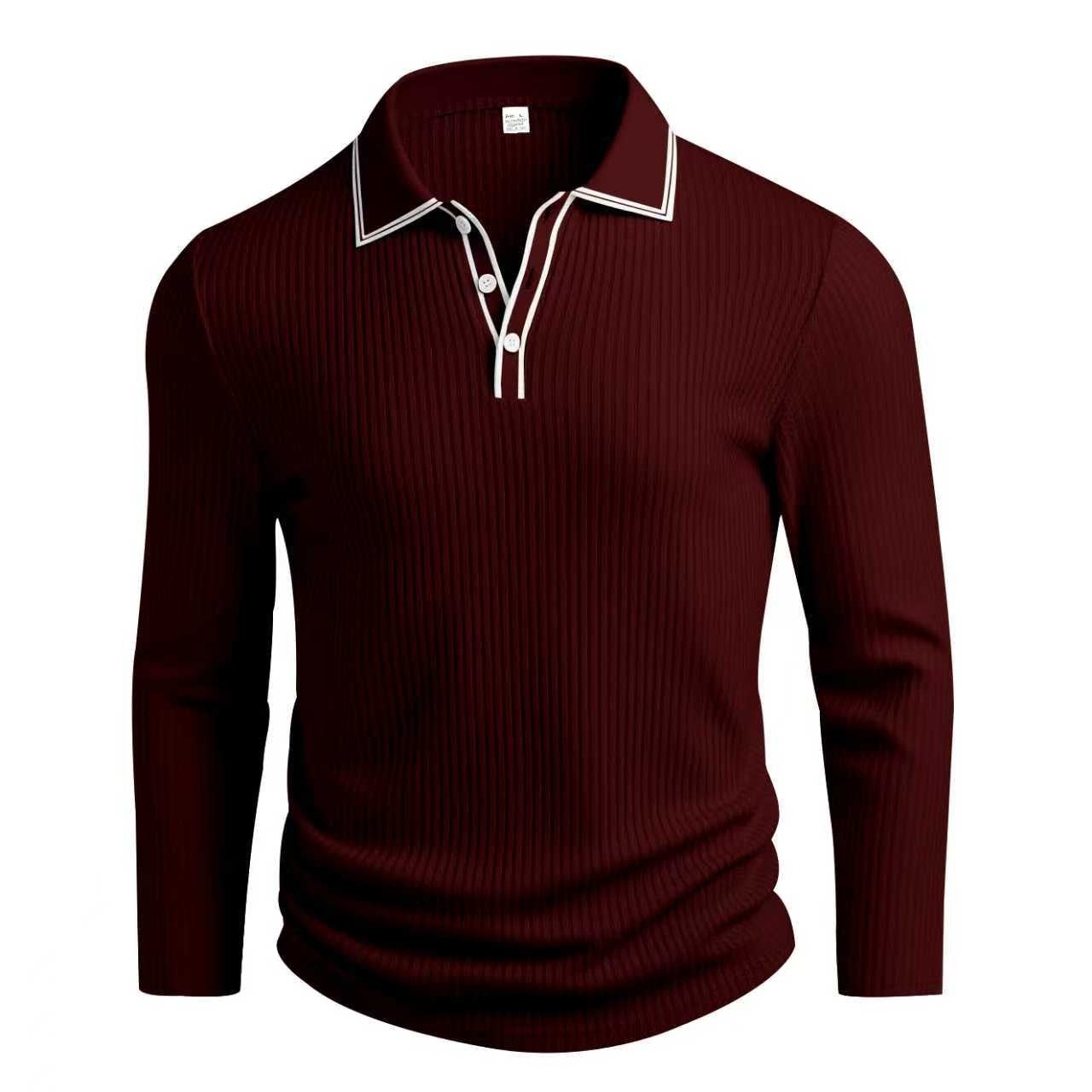 Spring And Autumn New Men's Striped Long Sleeve Polo Shirt Slim Fit Collar Multi Color Business And Leisure Versatile Men's Top