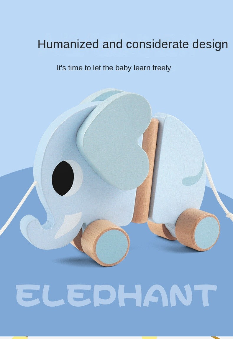 Wooden children's elephant pulling rope cart, towing toys, baby boy, baby girl toddler, children's gifts, early education toys