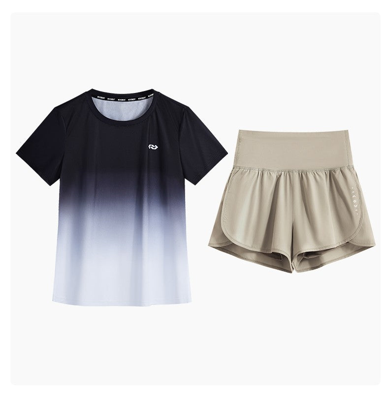 DRUR Women Running Set Quick Dry Loose Workout Outfit 2 Piece Tracksuit Summer Lightweight Gym Top Shorts Suit Badminton Apparel