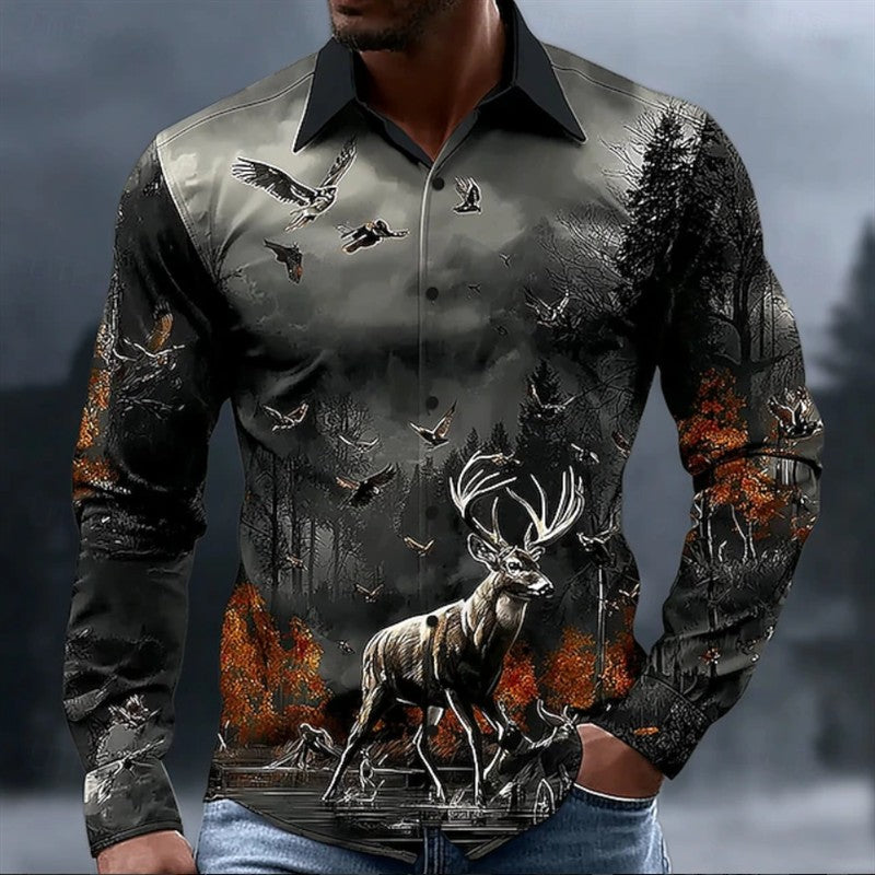 New Men's Casual Shirt Long Sleeves Ethnic Style Button Collar Shirt Vintage Shirt Fashion Men's Clothing Casual Top