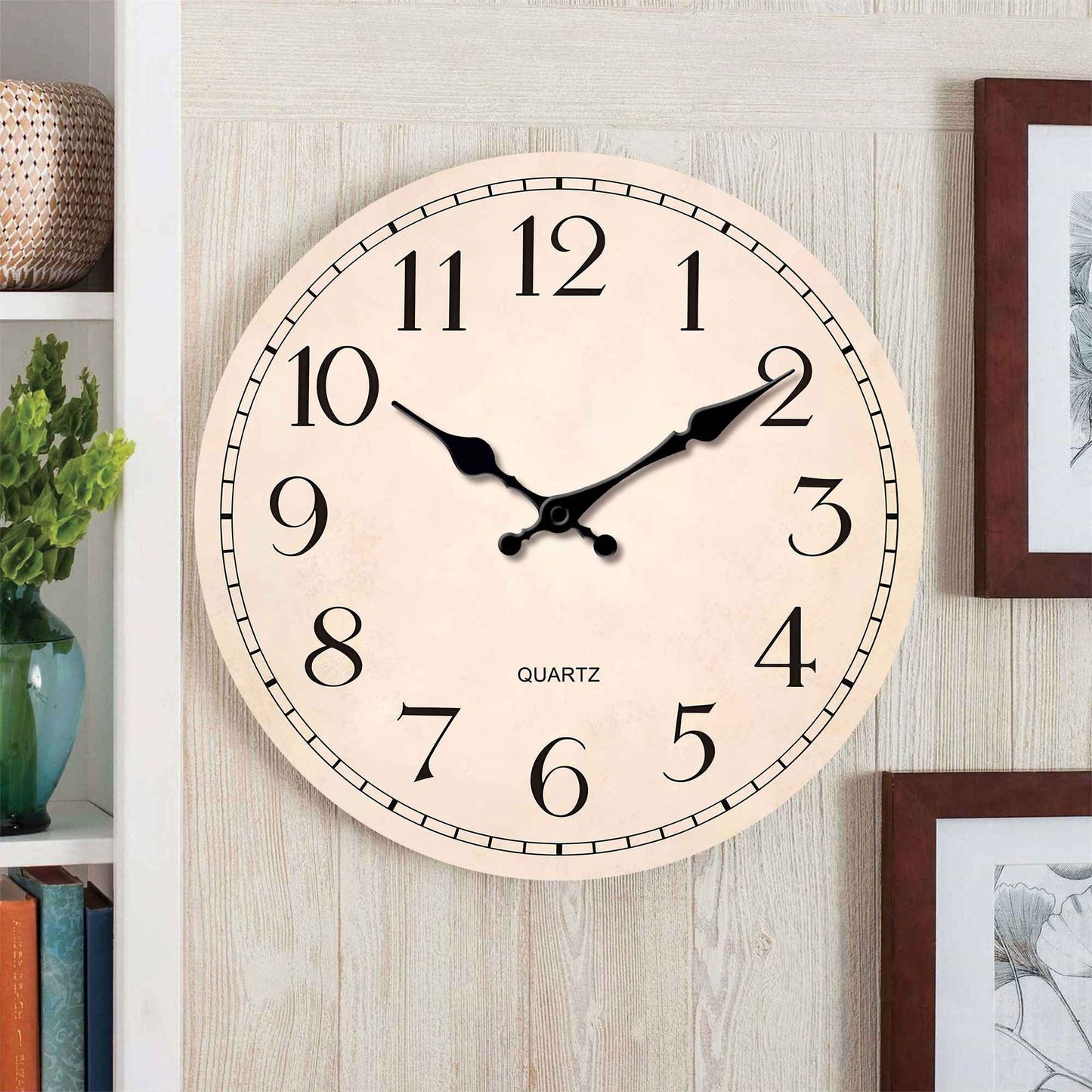 1pc, 10-16 inch classic retro wooden wall clock, creative digital design, battery-operated silent quartz, suitable for living ro
