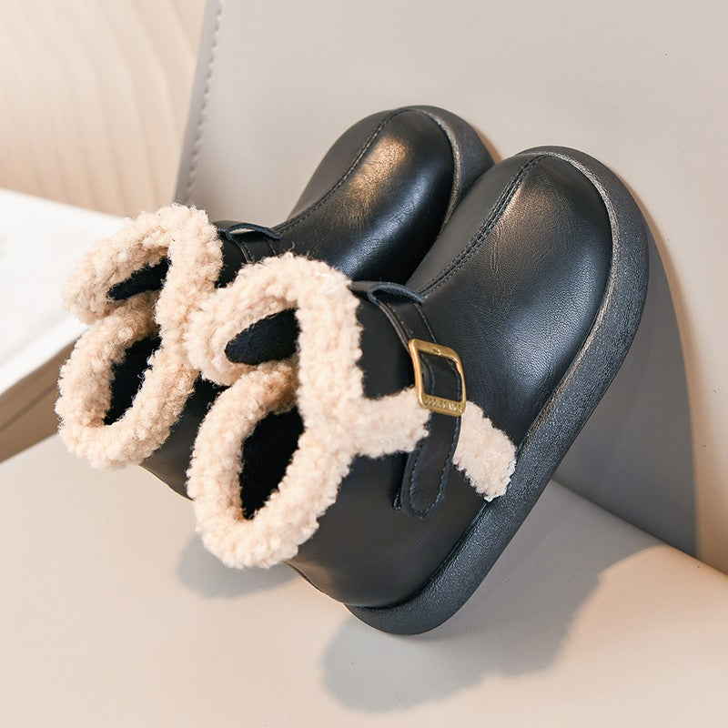 Winter Fur Boots For Children 2025 Trend Fashion Boy's Girl's Plush Snow Boots Anti-slippery Teenager Kid's Padded Boots Cotton