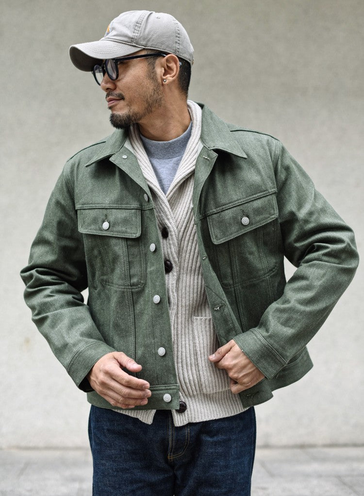 Sauce Zhan 540XX Mens Cusual Jacket Vulcanized green Selvedge Sanforized  Denim Jacket 14 Oz Loose Fit