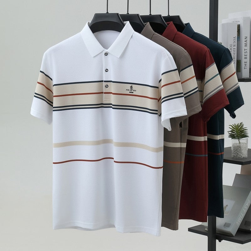 Luxury men's short sleeved polo shirt summer fashion hot selling striped top badge original design golf casual business T-shirt