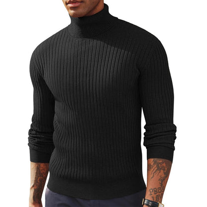 New Men's Slim Fit Long Sleeve Turtleneck Sweater Casual Ribbed Knitted Pullover Sweaters Winter Warm Outdoor Stripes Tops