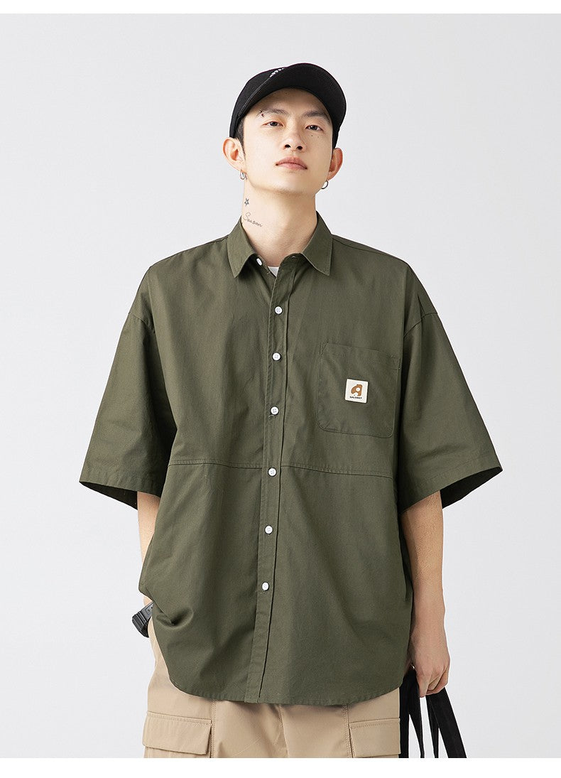 Japan Style Cargo Shirts Men Summer  Pure Cotton Loose Casual Pocket Shirts Men Women Plus Size Short Sleeve Shirt