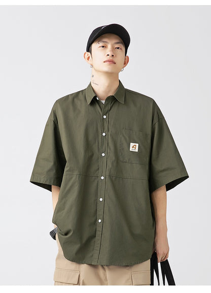 Japan Style Cargo Shirts Men Summer  Pure Cotton Loose Casual Pocket Shirts Men Women Plus Size Short Sleeve Shirt