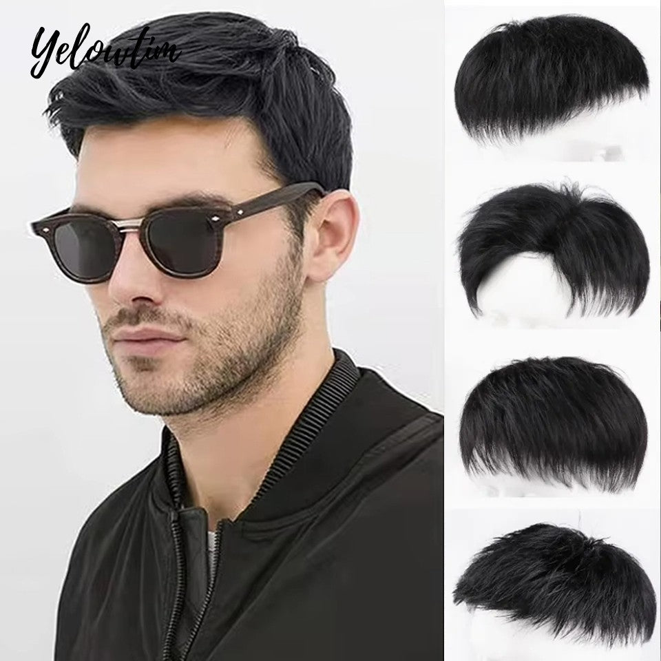Peruca Masculina Sintética Curta com Topo de Cabelo Yelowtim para Jovens com Calvície, Queda de Cabelo, Entrada Alta, Extensões de Cabelo com Clip