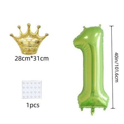2Pcs 40Inch Fruit Green 0-10 Number Foil Balloon with Mini Gold Crown for Birthday Christmas Valentine Party Decor