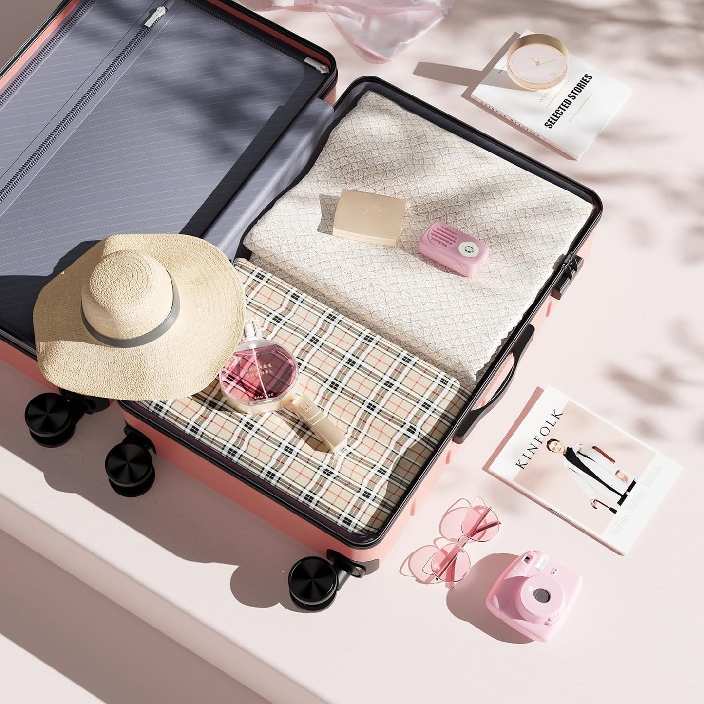 24 Inch Luggage, Hardside Suitcase with Spinner Wheels, TSA Approved Lock, Expandable Medium Suitcase for Travel & Business–Pink