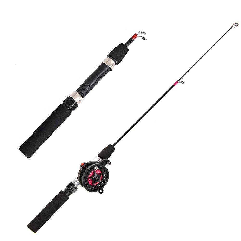 Cana de Pesca de Gelo de Inverno com Carretilha, Alimentador Mini Dobrável para Exterior, Vara de Pesca Telescópica Giratória para Gelo, Conjunto de Carretilha de Pesca