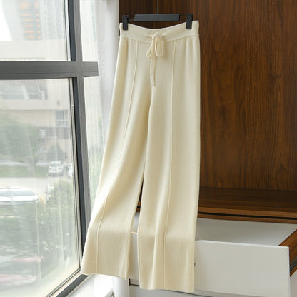 Women's High waisted warm knit wide leg straight leg pants for women, solid color loose wide leg pants