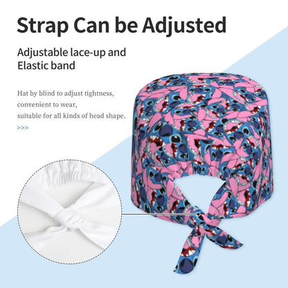 Custom Retro Cartoon Cleaning Working Cap Comfortable  Stitch Ohana Scrub Cap Surgicals Hat Nurse Scrubs Hat For Dentist