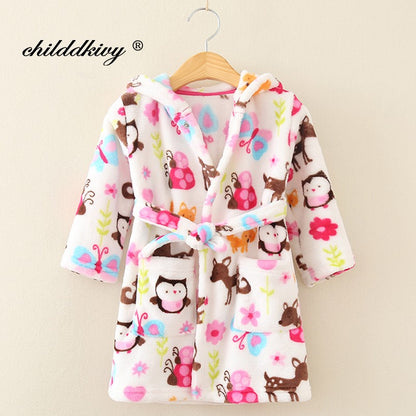 Boy and Girls Flannel Pajamas Robe Autumn and Winter Children Sleepwear Soft Hooded Kids Homewear 2-8 Years
