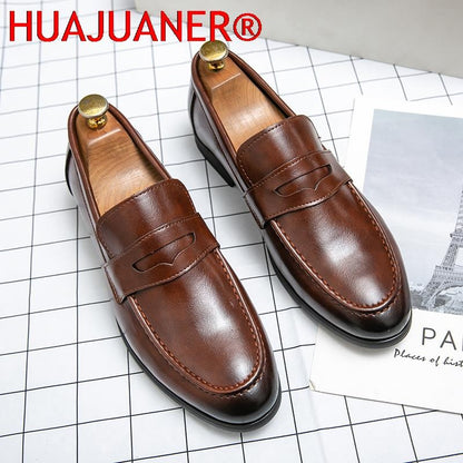 Spring Autumn Prom Evening Long Men's Casual Leather Loafers Male Slip on Flats Shoes Male Brogue Retro Upscale Comfy Shoes