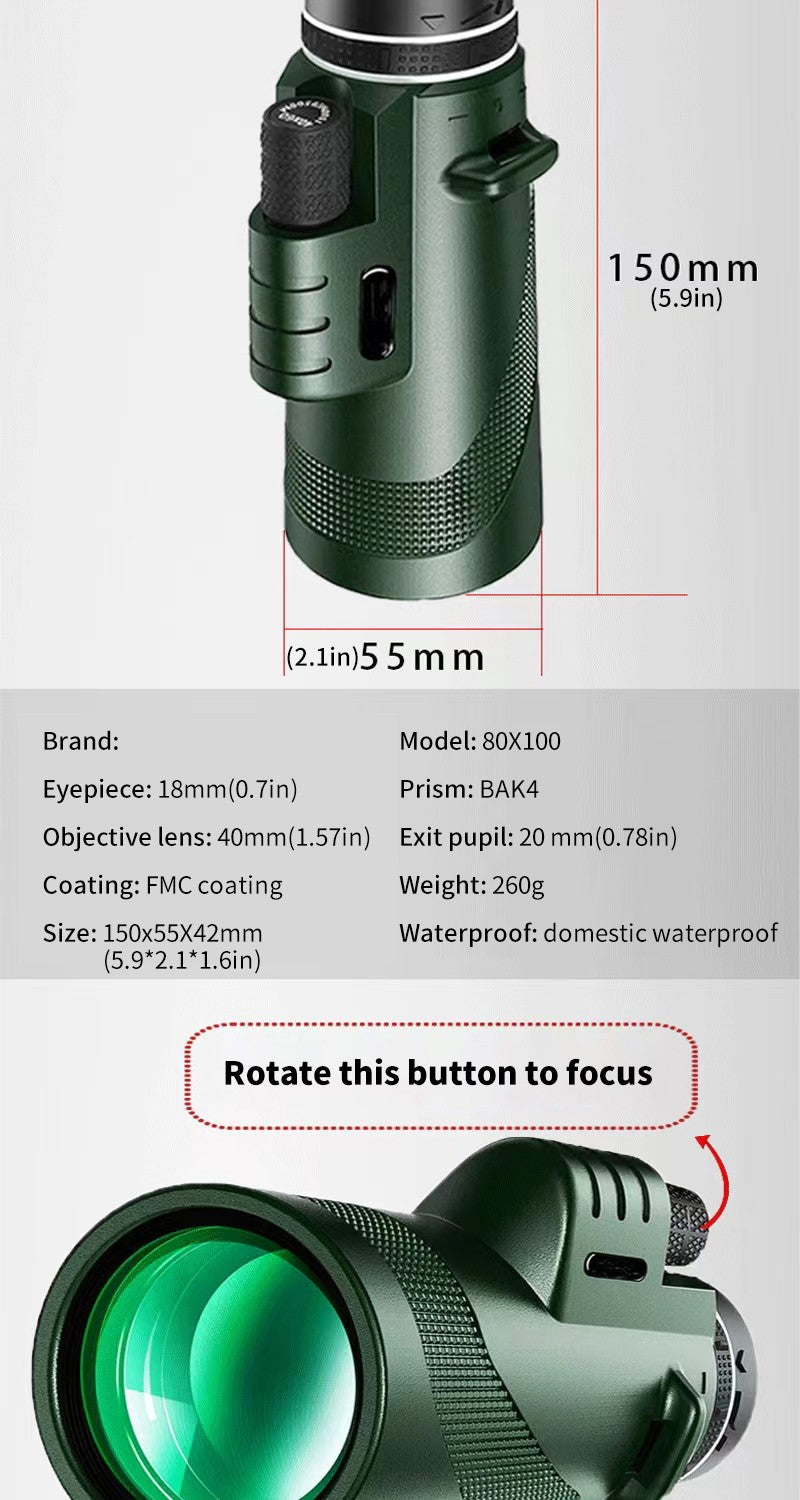 Telescópio 80x100 Portátil Zoom HD 5000M Dobrável de Longa Distância Mini Telescópio Potente para Caça Esportes Acampamento ao Ar Livre Viagens