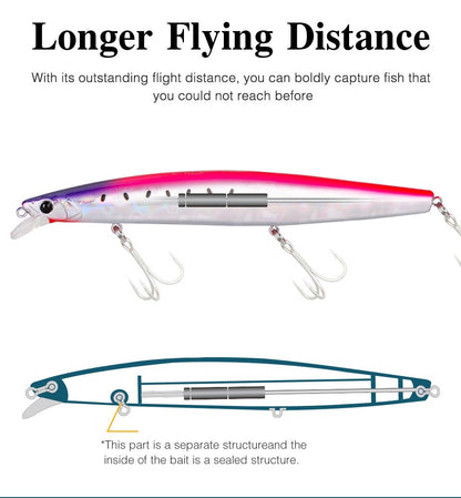 TSURIKNOYA STINGER 163S Isca Artificial Minnow de Fundo para Água Salgada com Lançamento Ultra Longo 163mm 34.2g Iscas Rígidas para Robalo