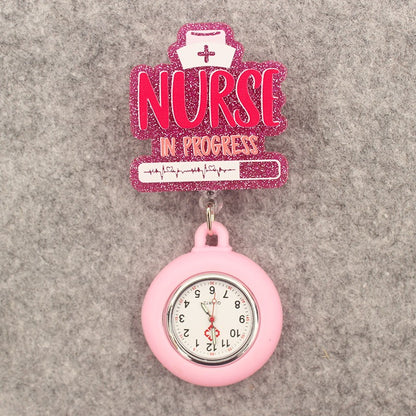 Glitter Acrylic Hospital Acrylic Heart Stethoscope Lovely Nurse Doctor Alligator Clip Pocket Watches Medical Hang Clock Gift