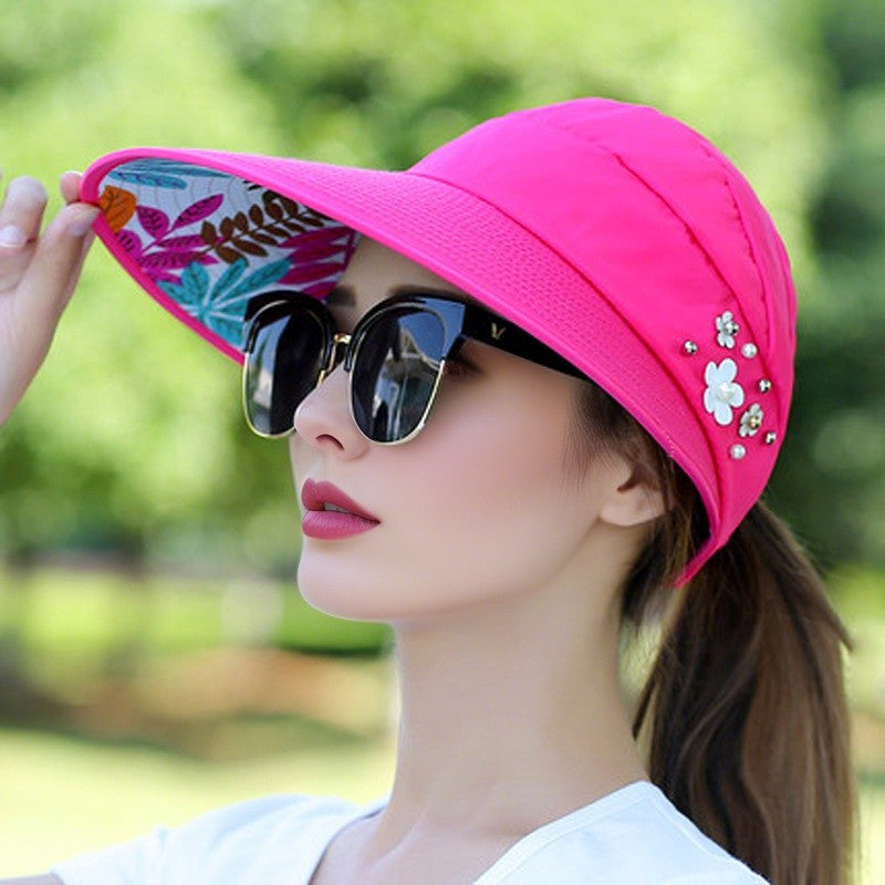M-2Sun Hat Summer Shade hHt For Women Foldable Sun Protection Beach Large Brimmed Hat UV Protection Cycling Empty Top