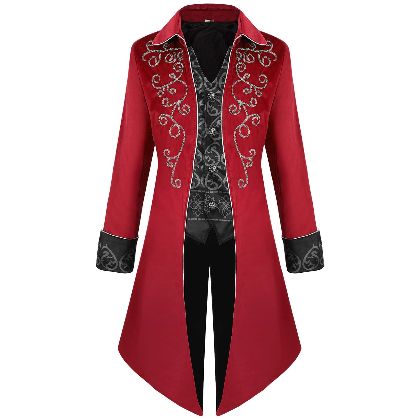 2025 Medieval Vintage Silver Trim Jacquard Men's Tuxedo, COS Prom Performance Steampunk Dress Jacket, Easter Halloween Costumes