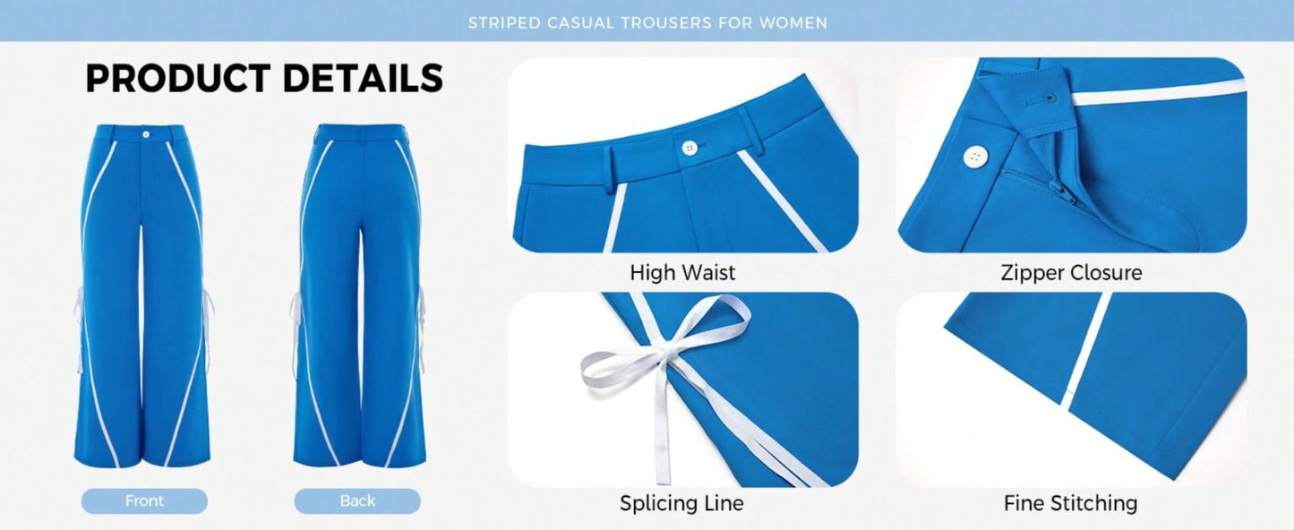 Fisoew Womens Casual Track Pants Straight Leg Trousers Splicing Line Wide Leg Pants Athletic Workout Sweatpants