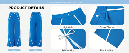 Fisoew Womens Casual Track Pants Straight Leg Trousers Splicing Line Wide Leg Pants Athletic Workout Sweatpants