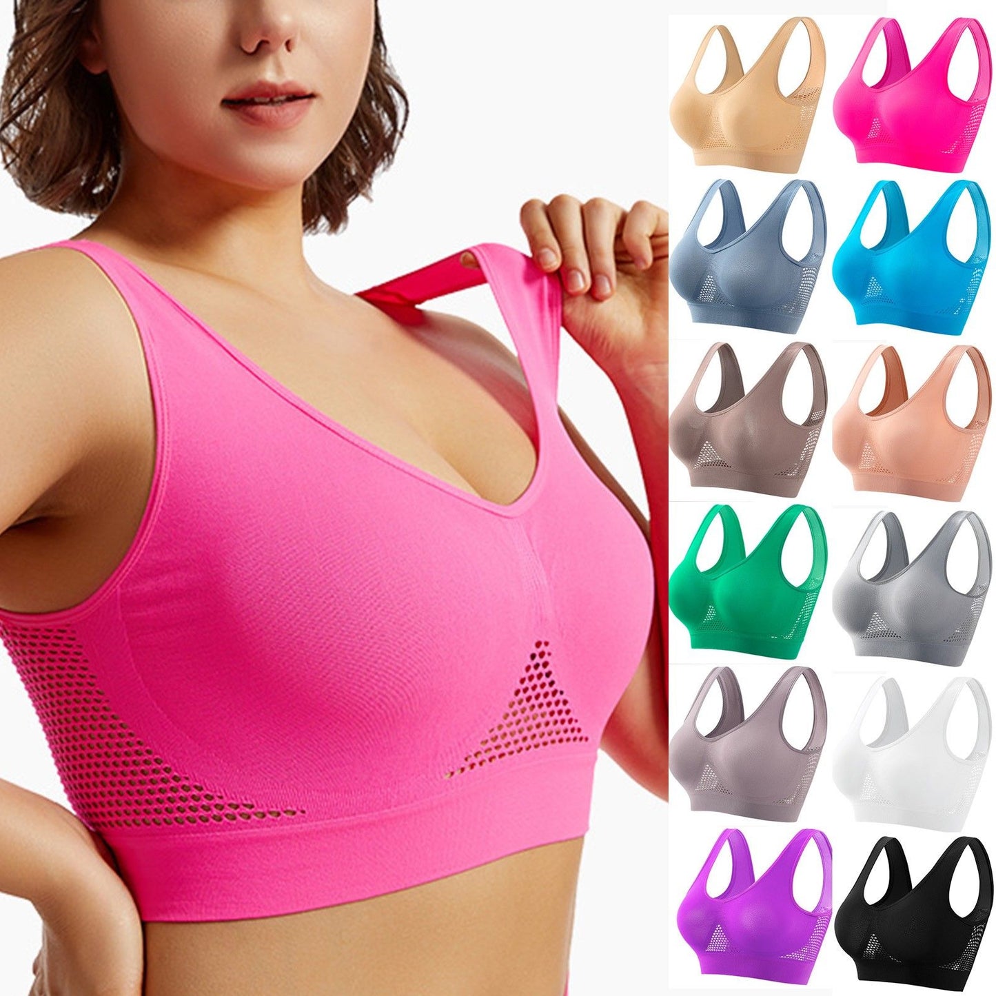 Seamless Mesh Women Sports Bras Fitness Gym Running Underwear Shockproof Bra Wireless 6XL Plus Size Crop Top Breathable Yoga Bra