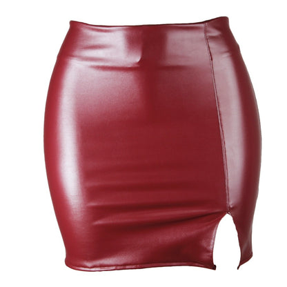 2025 Women Leather Night Clubwear Skirts Summer Pure Color PU-leather Zipper Sexy Hip Leather Mini Skirts