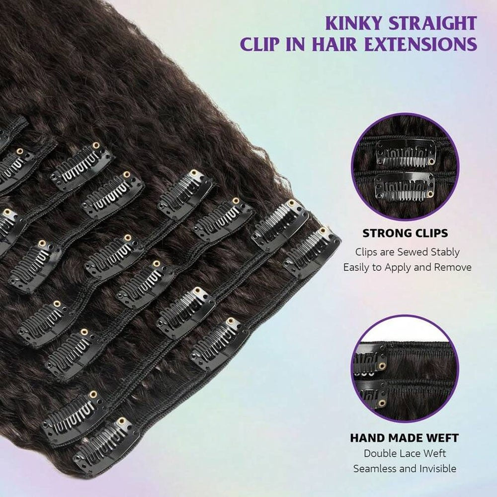 Aplique Kinky Straight 8 Peças 100g Kinky Straight Cabelo Humano Real Brasileiro Remy Aplique de Cabelo Humano para Mulheres