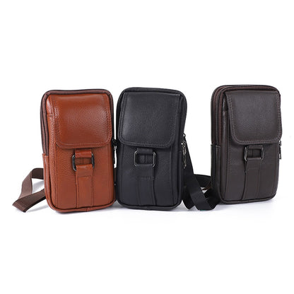 Portable Men Messenger Bags Cowhide Leather Cell Phone Belt Pack Fashion Simple Multi-pockets Casual for Outdoor Sport
