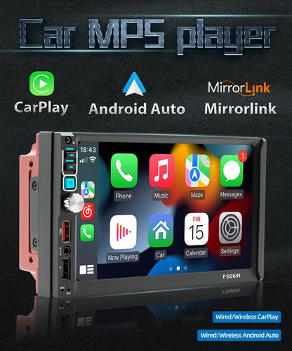 7 Inch HD Wireless CarPlay Android Auto Touch Screen Car Radio 2 Din High Quality Car Video Player with Bluetooth Rear Camera