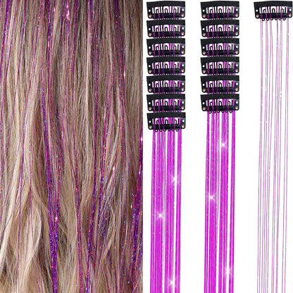 6 peças de extensões de cabelo brilhantes de 50 cm, extensões de cabelo sintéticas, presilhas de cabelo para trançar, chapéus femininos