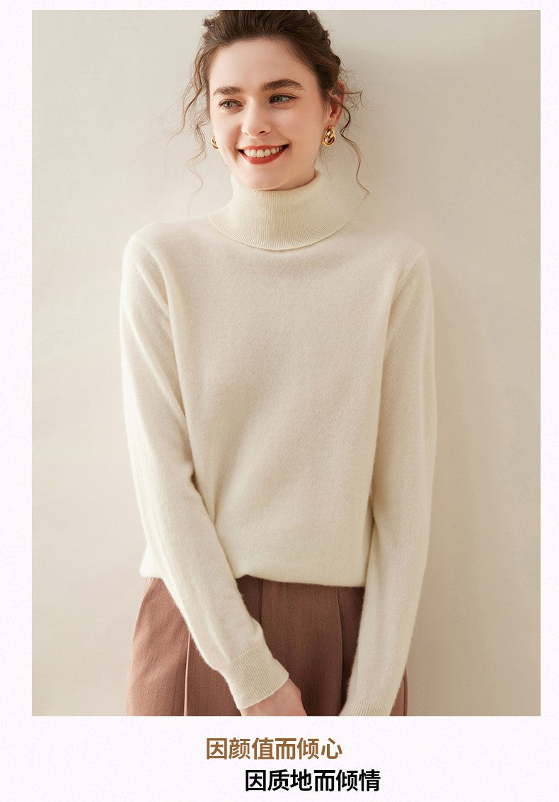 Suéter de Cashmere Feminino Gola Alta Manga Comprida Pulôver de Malha 100% Cashmere Puro Suéter Básico Versão Coreana Top Feminino