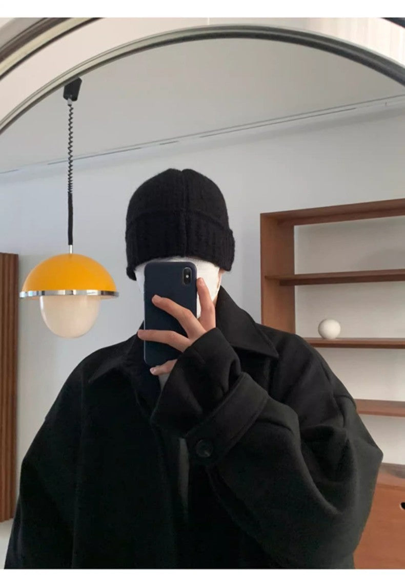 Mauroicardi Autumn Winter Long Warm Grey Black Slouchy Woolen Coat Men Single Breasted Loose Casual Wool Blends Overcoat 2023