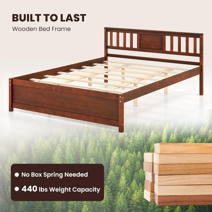 Estrutura de Cama Queen Size de Madeira Maciça, Estrutura de Cama Queen de Meio Século com Cabeceira, Suporte de Estrado de Madeira, Cama de Painel, Sem B