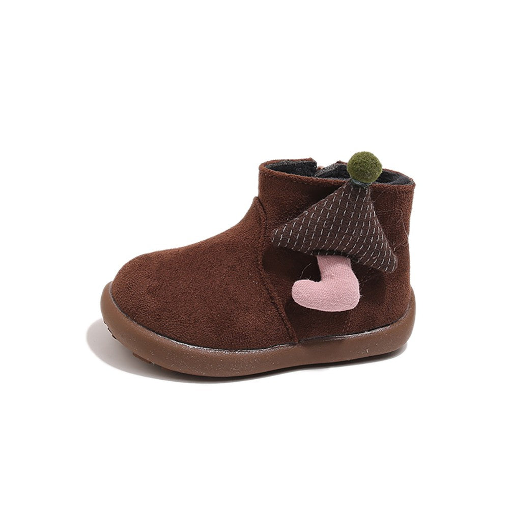 Christmas Children's Snow Boots PU Leather Vintage Girl's Plush Boots Anti-slippery Kid's Warm Padded Boots Cotton Shoes